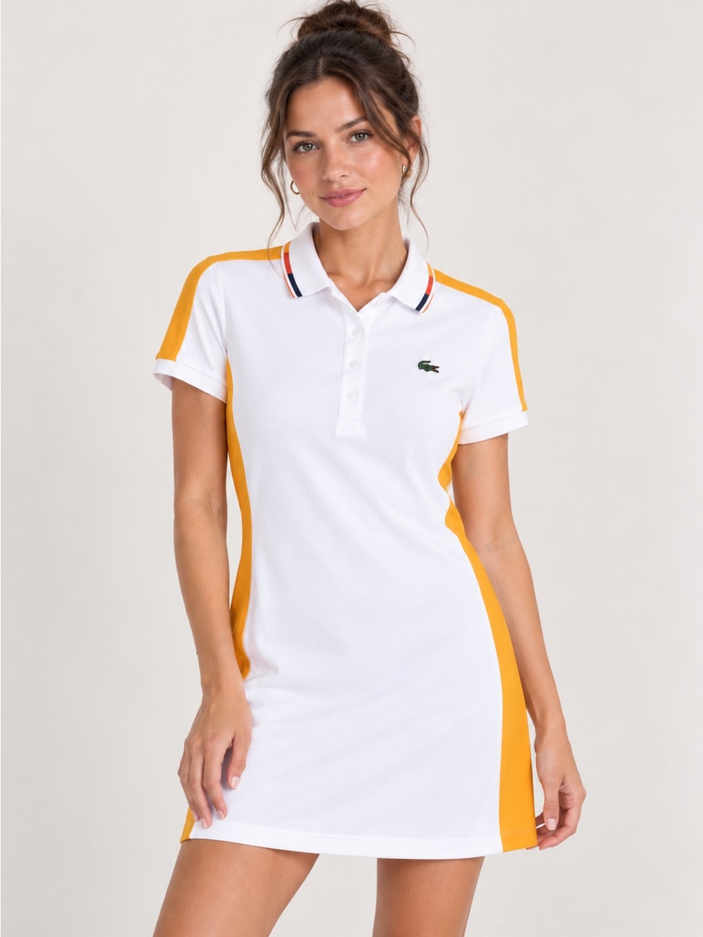 Lacoste Sport Polo Dress White Yellow EU 38 US 6 Tennis Golf